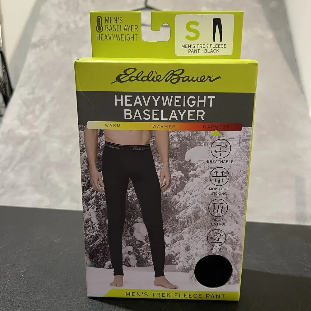 Eddie Bauer Heavyweight Baselayer Pants Mens Small Black Trek Fleece Pant NIB